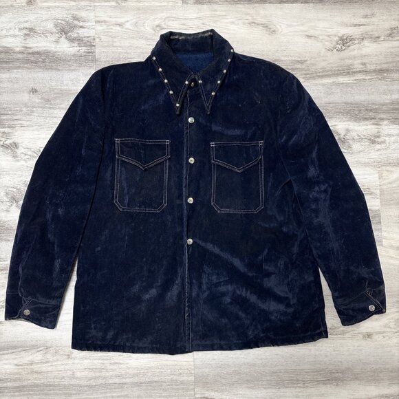 70s Vintage Studded Dagger Collar Blue Velvet Jacket Men’s L Rock Concert Stage - Picture 4 of 12